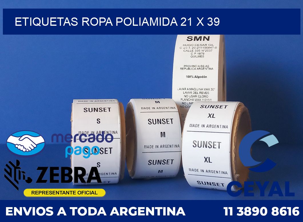 Etiquetas ropa poliamida 21 x 39