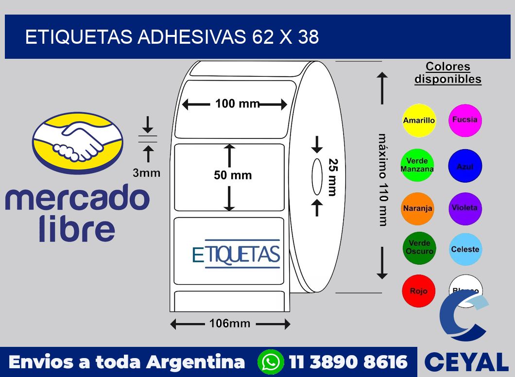 etiquetas adhesivas 62 x 38