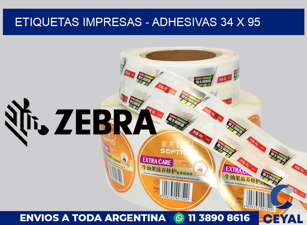 etiquetas impresas - Adhesivas 34 x 95