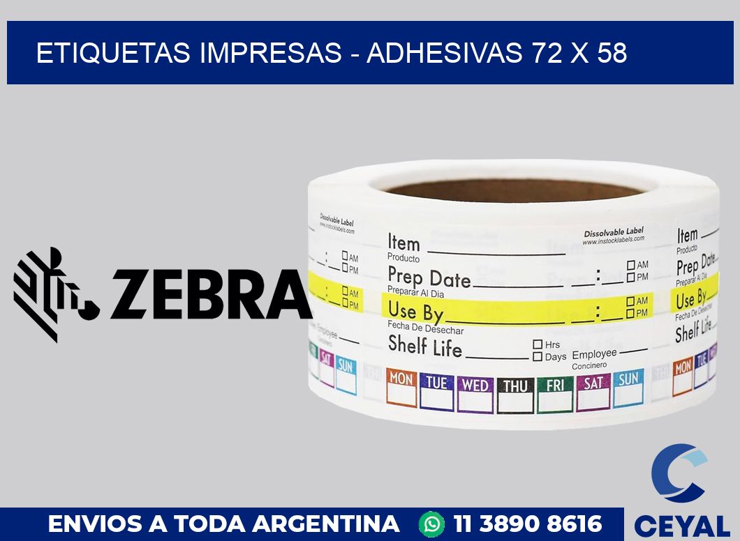 etiquetas impresas - Adhesivas 72 x 58