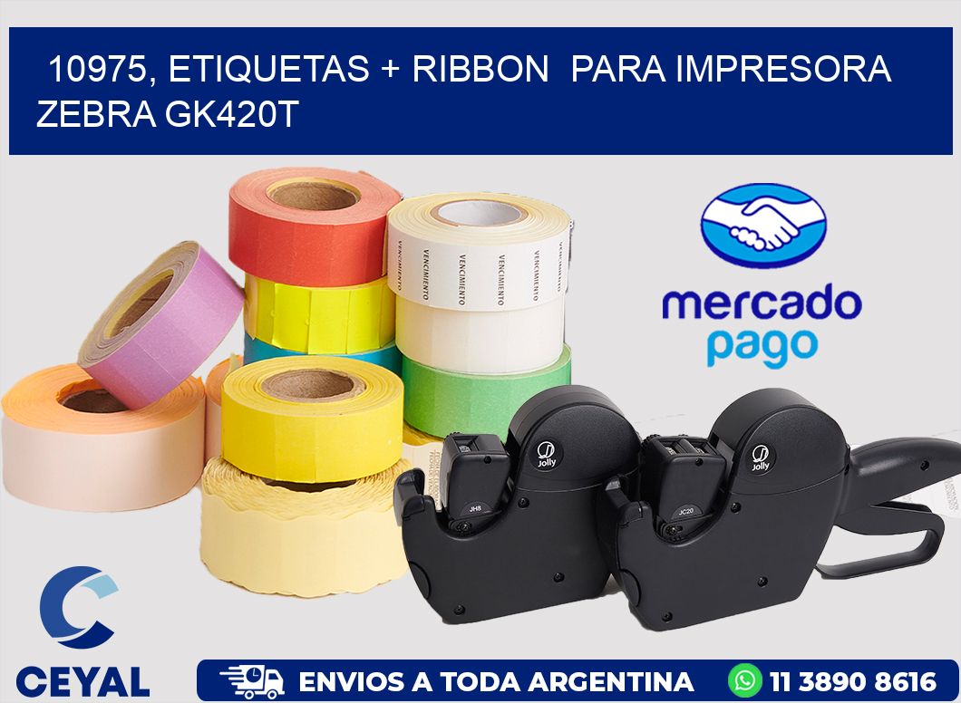 10975, etiquetas + ribbon  para impresora zebra GK420T