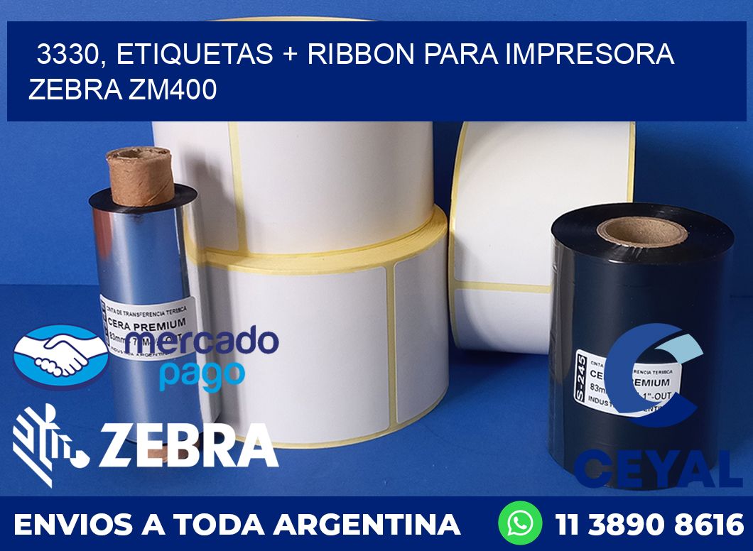 3330, etiquetas + ribbon para impresora zebra ZM400