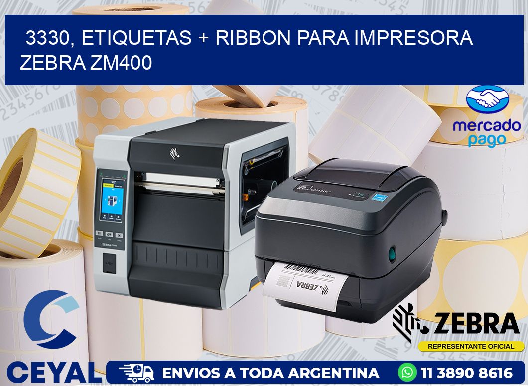 3330, etiquetas + ribbon para impresora zebra ZM400