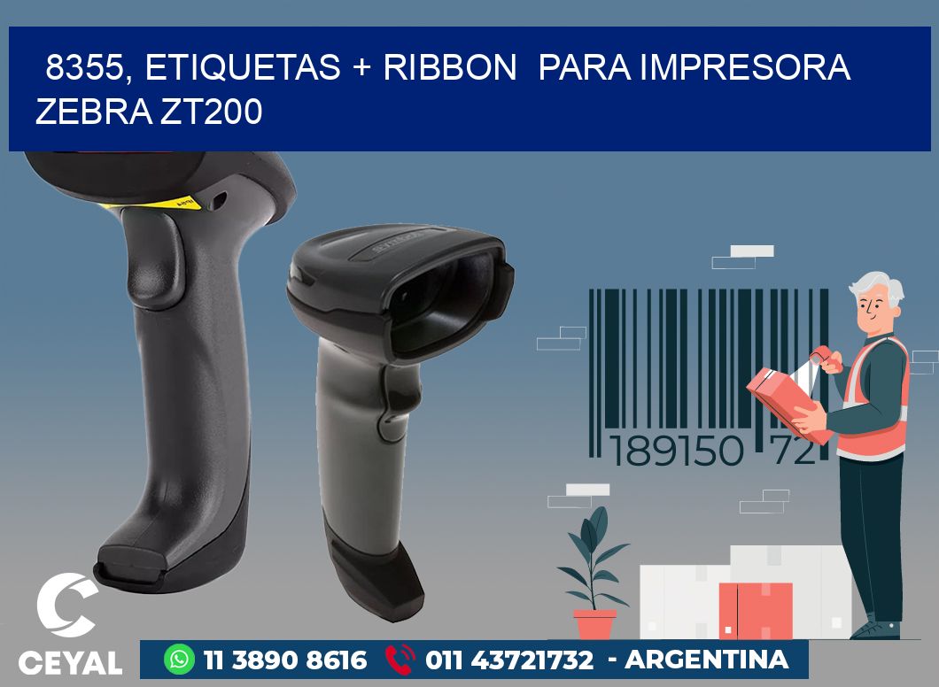 8355, etiquetas + ribbon para impresora zebra ZT200