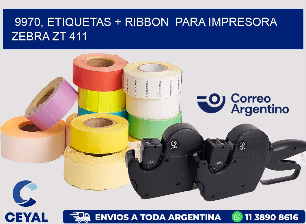 9970, etiquetas + ribbon para impresora zebra ZT 411