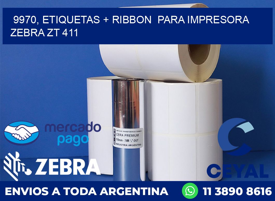 9970, etiquetas + ribbon para impresora zebra ZT 411