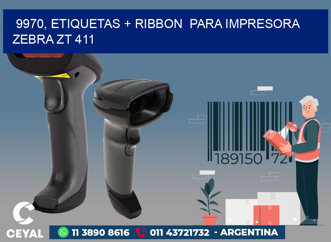 9970, etiquetas + ribbon para impresora zebra ZT 411
