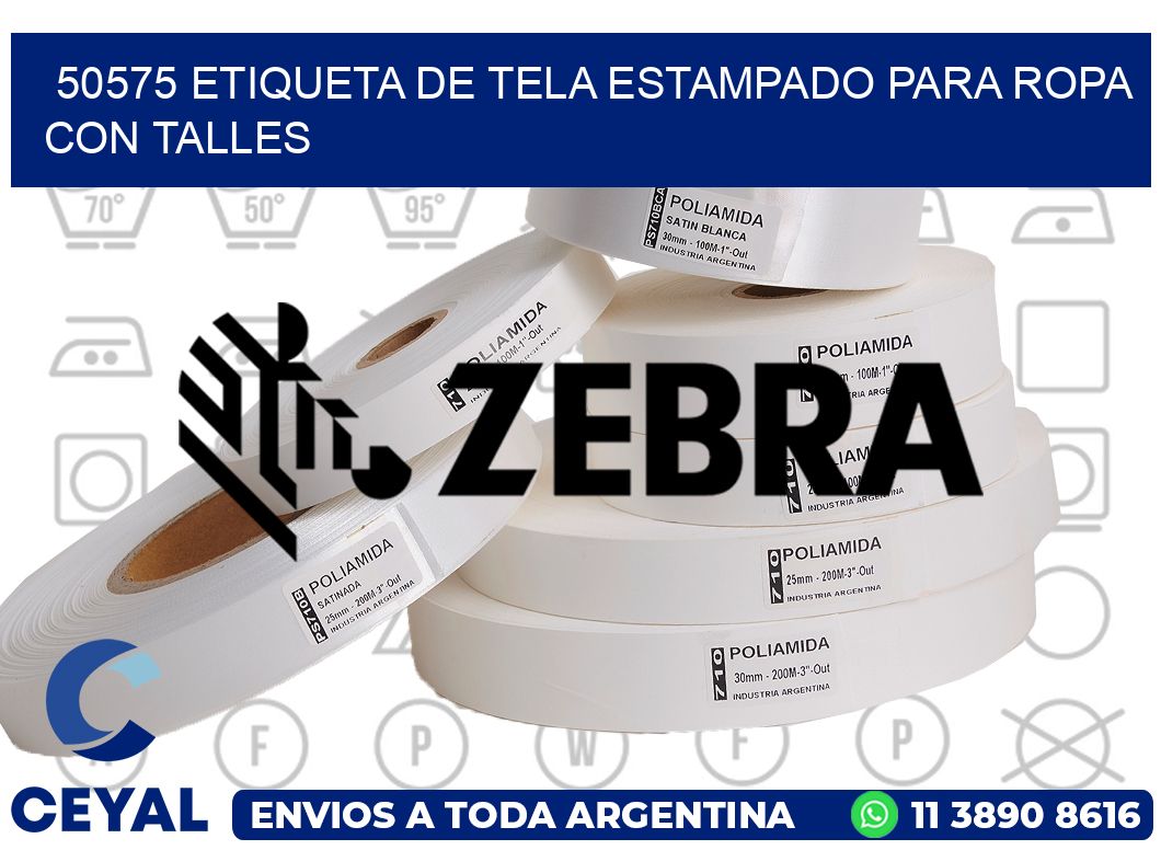50575 ETIQUETA DE TELA ESTAMPADO PARA ROPA CON TALLES