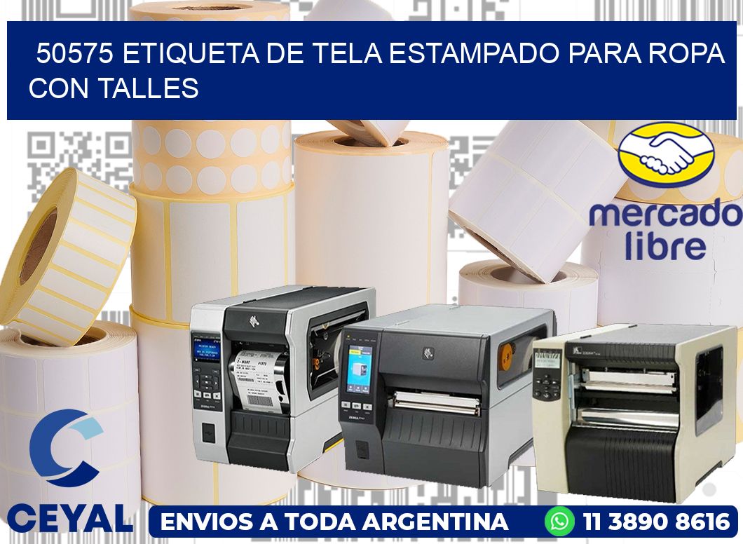 50575 ETIQUETA DE TELA ESTAMPADO PARA ROPA CON TALLES