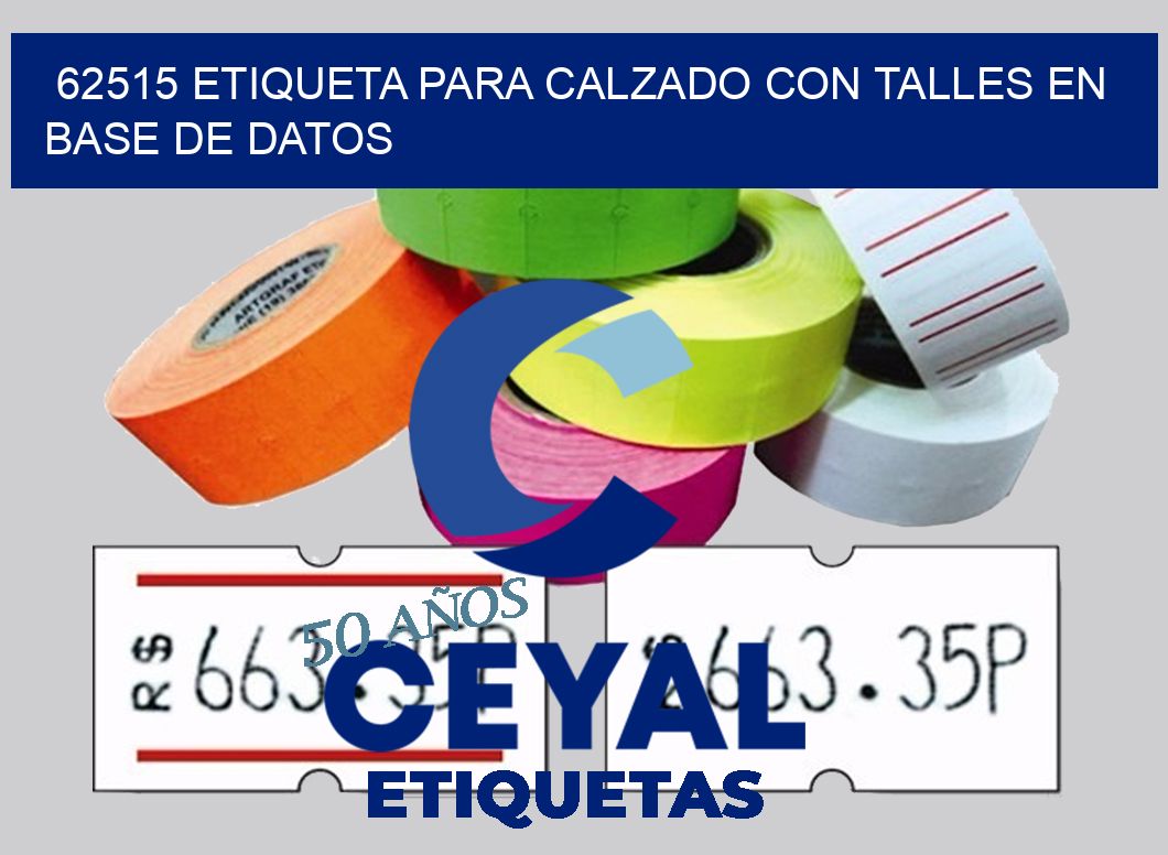 62515 ETIQUETA PARA CALZADO CON TALLES EN BASE DE DATOS