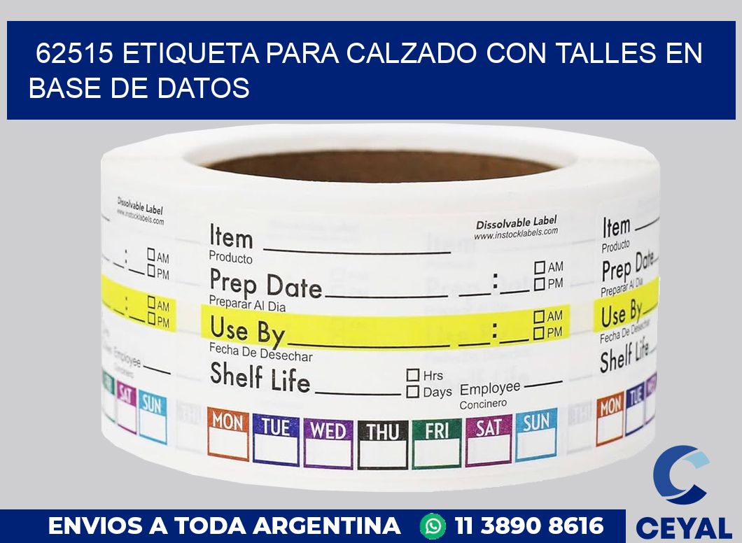 62515 ETIQUETA PARA CALZADO CON TALLES EN BASE DE DATOS