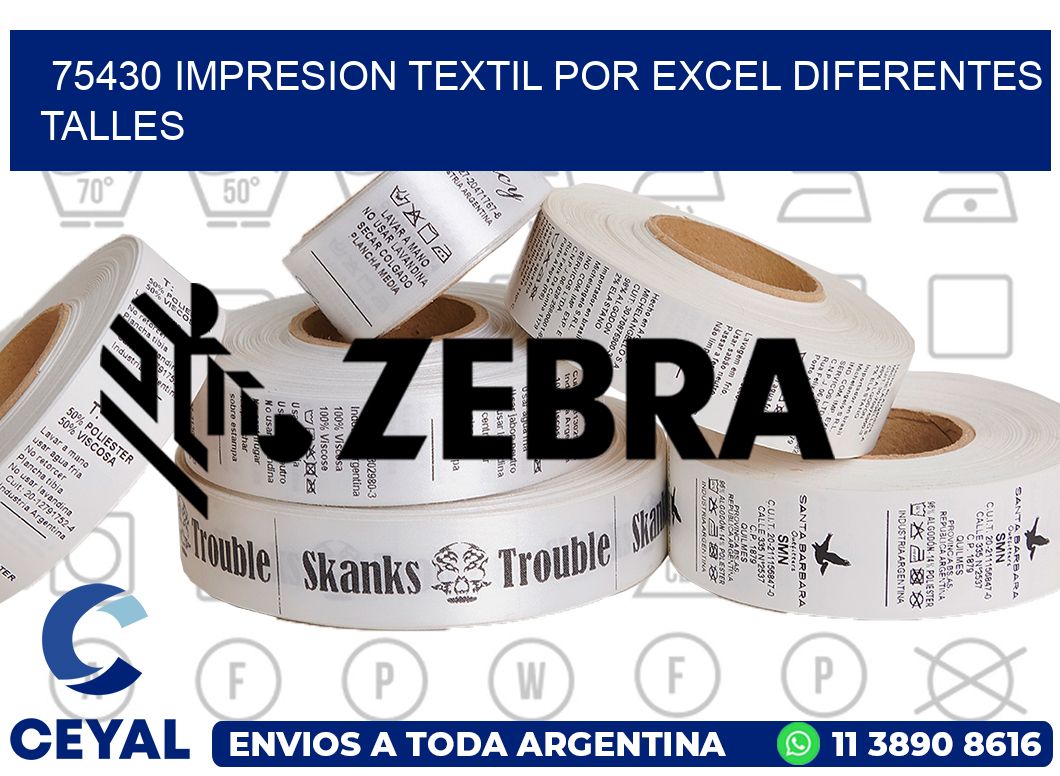 75430 IMPRESION TEXTIL POR EXCEL DIFERENTES TALLES