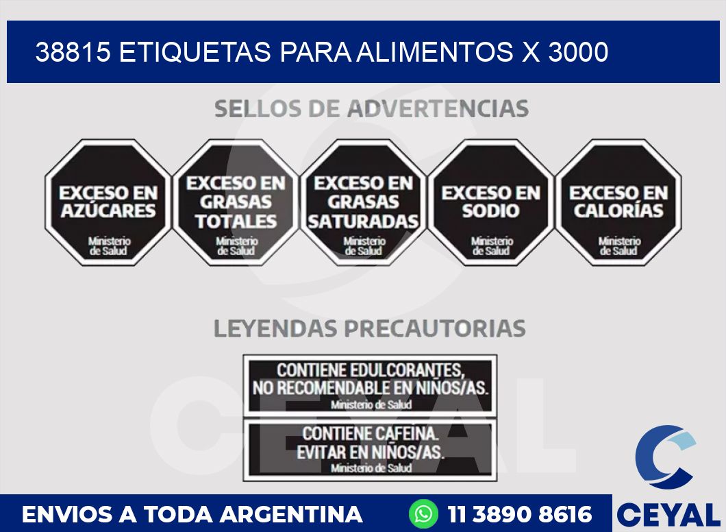 38815 ETIQUETAS PARA ALIMENTOS x 3000