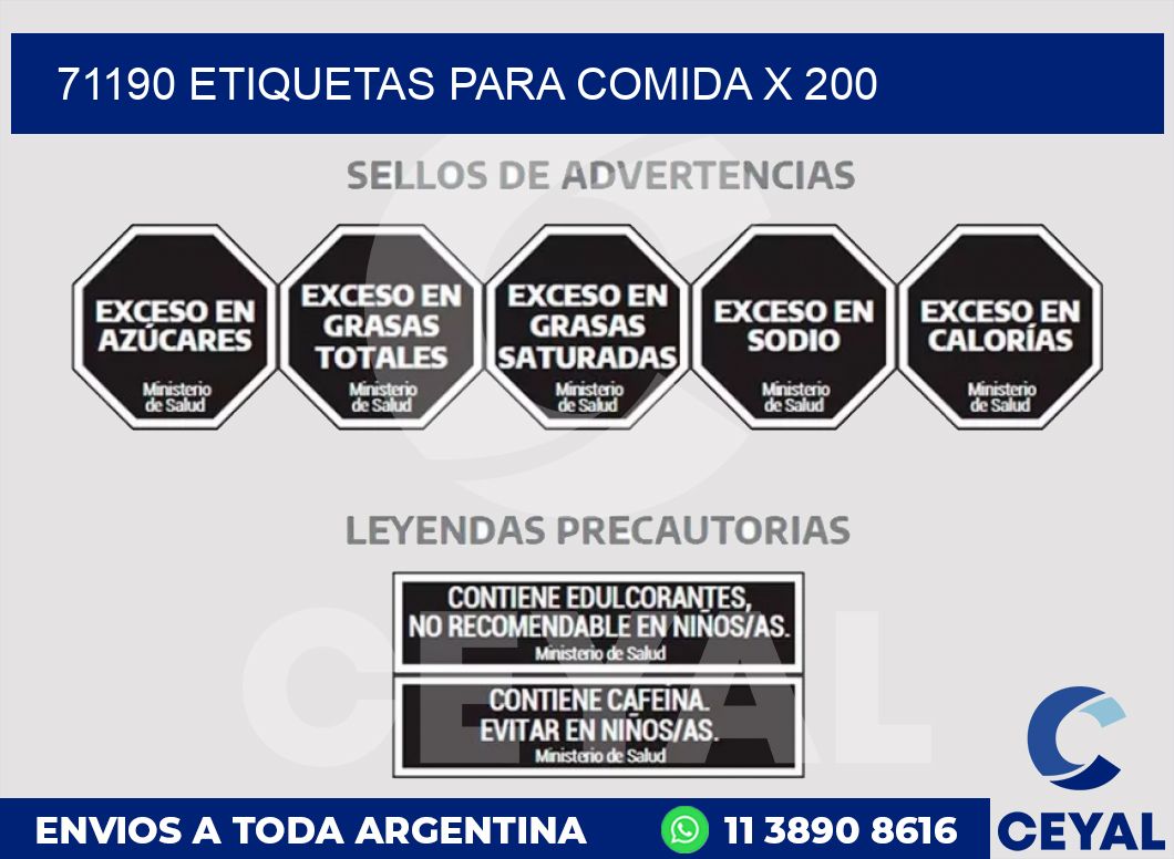 71190 ETIQUETAS PARA COMIDA x 200