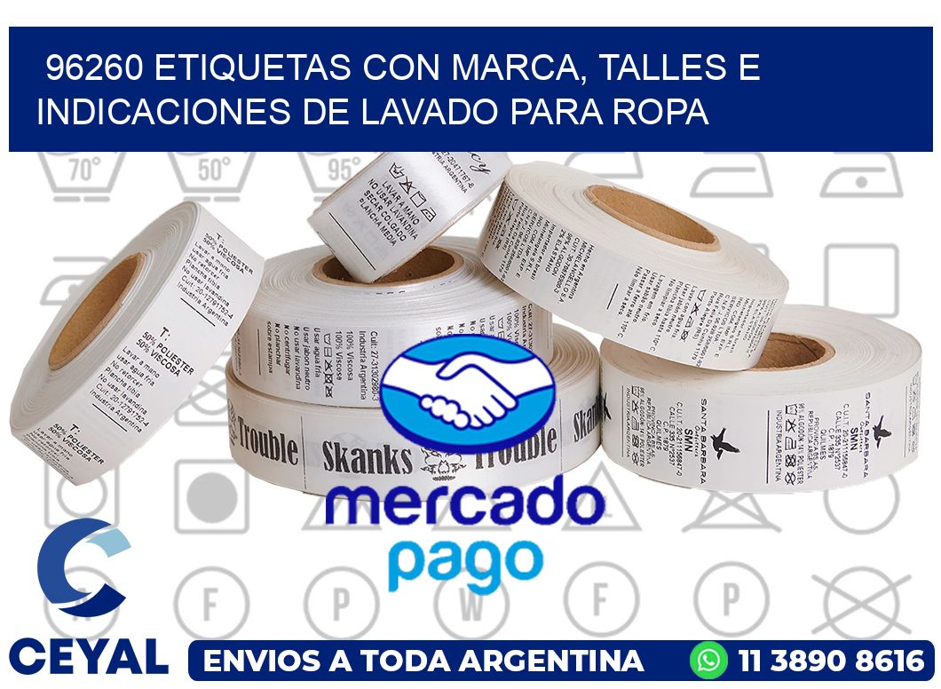 96260 ETIQUETAS CON MARCA, TALLES E INDICACIONES DE LAVADO PARA ROPA