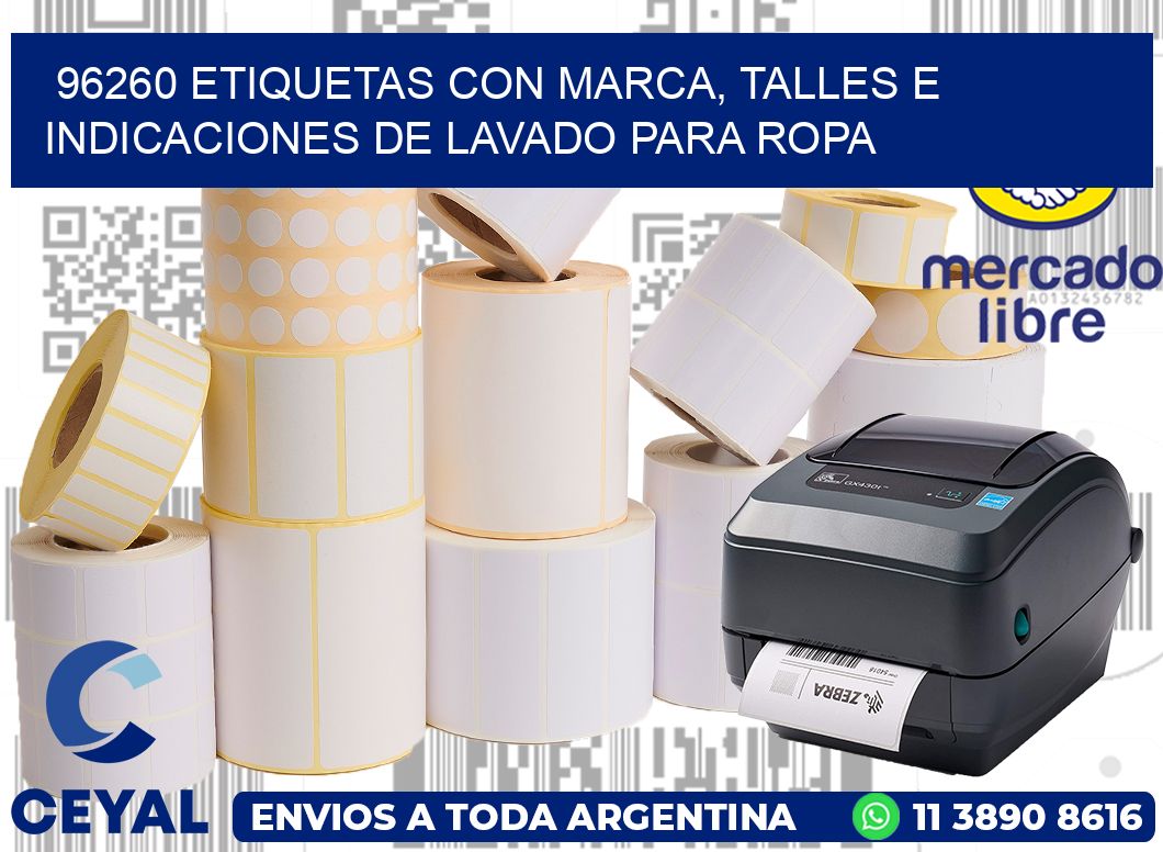 96260 ETIQUETAS CON MARCA, TALLES E INDICACIONES DE LAVADO PARA ROPA