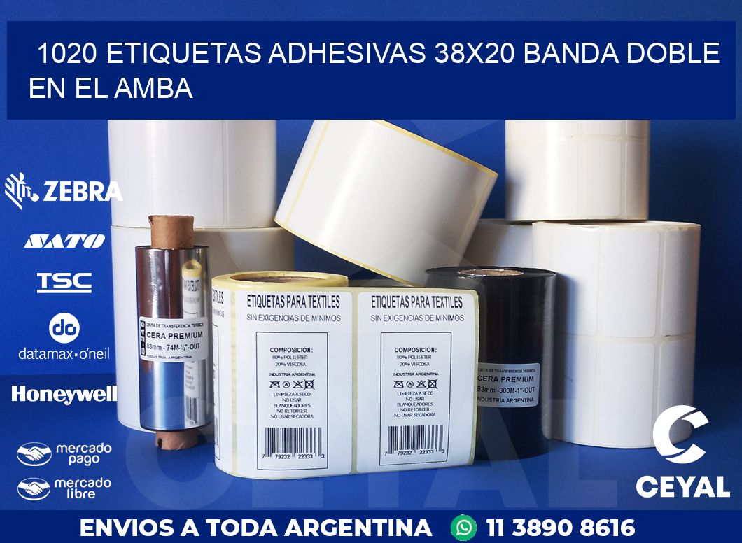 1020 ETIQUETAS ADHESIVAS 38X20 BANDA DOBLE EN EL AMBA