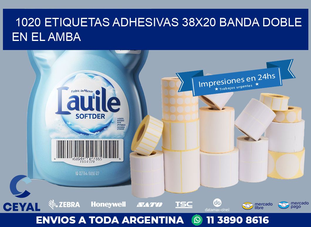 1020 ETIQUETAS ADHESIVAS 38X20 BANDA DOBLE EN EL AMBA