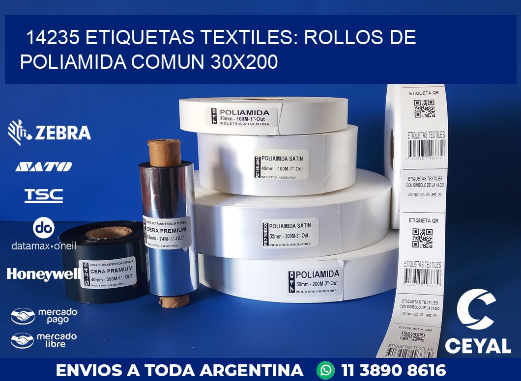 14235 ETIQUETAS TEXTILES: ROLLOS DE POLIAMIDA COMUN 30X200