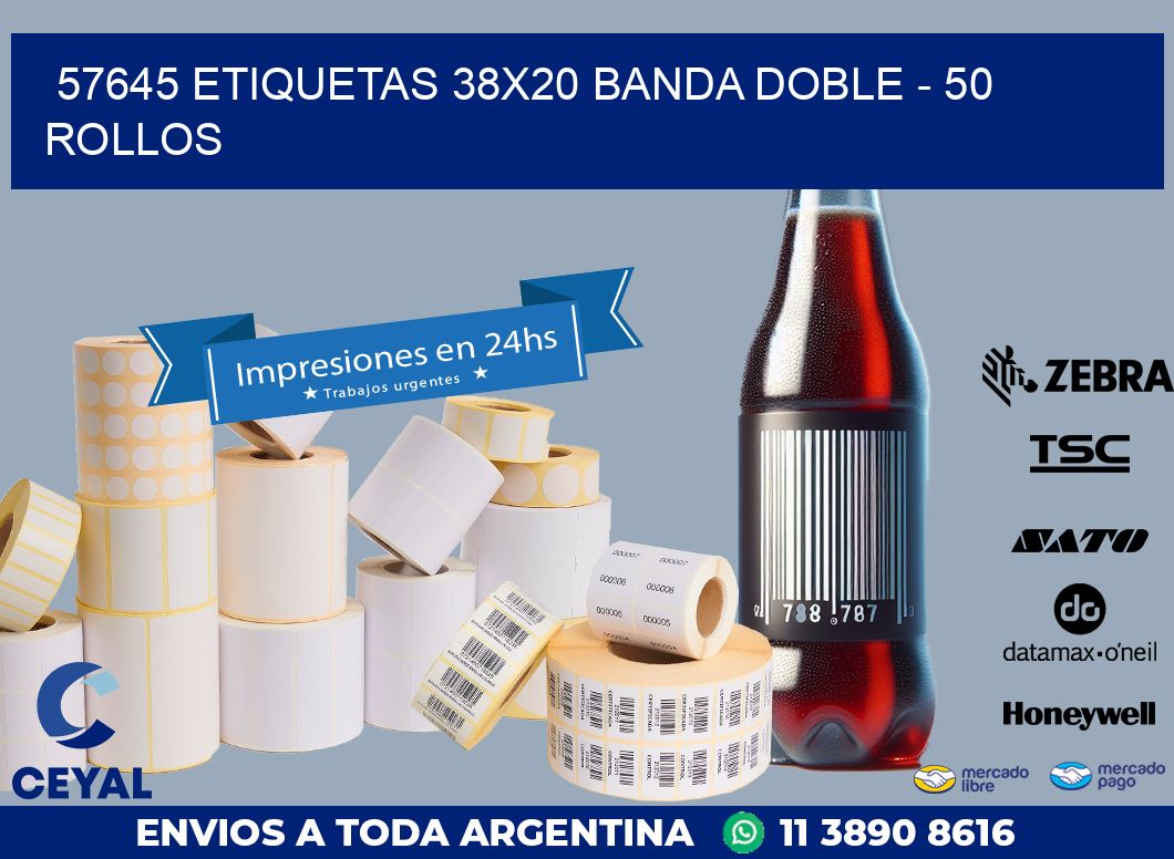 57645 ETIQUETAS 38X20 BANDA DOBLE – 50 ROLLOS