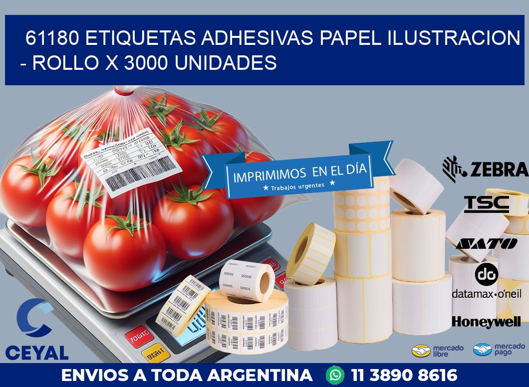61180 ETIQUETAS ADHESIVAS PAPEL ILUSTRACION – ROLLO X 3000 UNIDADES