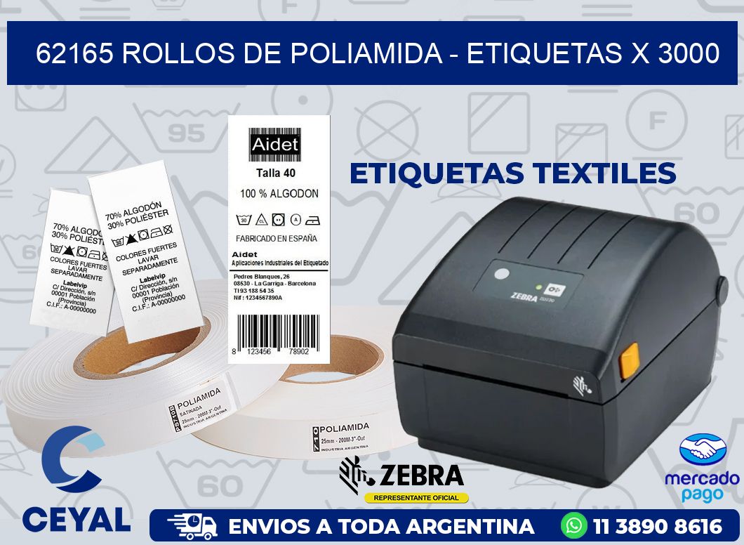 62165 ROLLOS DE POLIAMIDA - ETIQUETAS X 3000