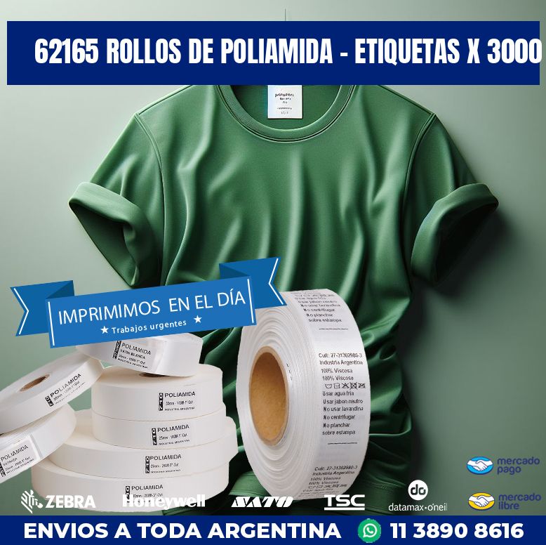 62165 ROLLOS DE POLIAMIDA – ETIQUETAS X 3000