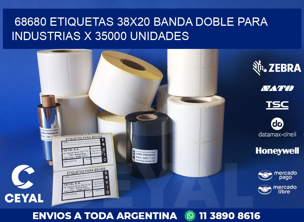 68680 ETIQUETAS 38X20 BANDA DOBLE PARA INDUSTRIAS X 35000 UNIDADES