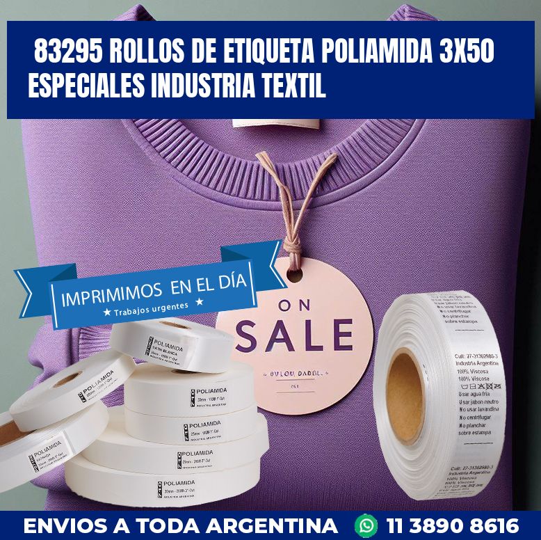83295 ROLLOS DE ETIQUETA POLIAMIDA 3X50 ESPECIALES INDUSTRIA TEXTIL