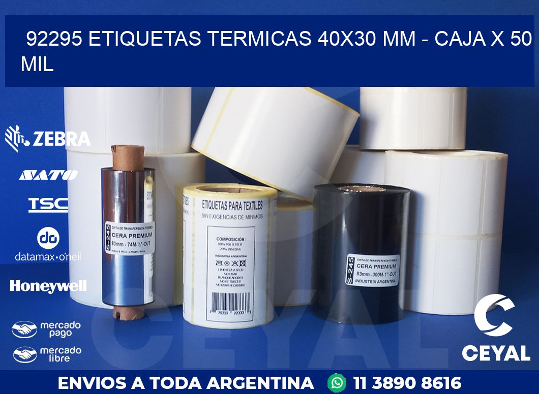 92295 ETIQUETAS TERMICAS 40X30 MM - CAJA X 50 MIL