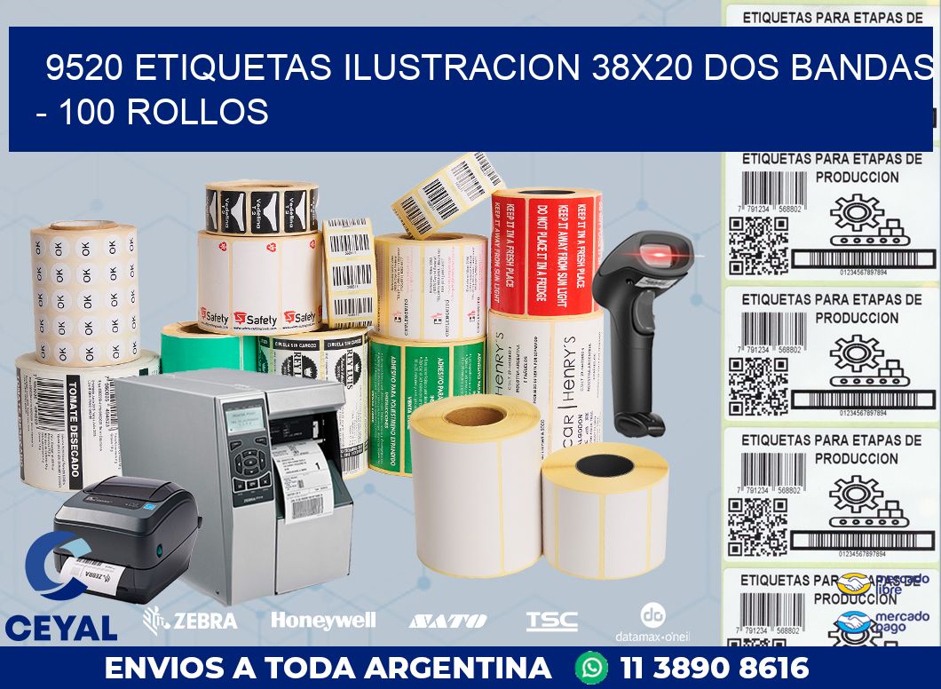9520 ETIQUETAS ILUSTRACION 38X20 DOS BANDAS - 100 ROLLOS