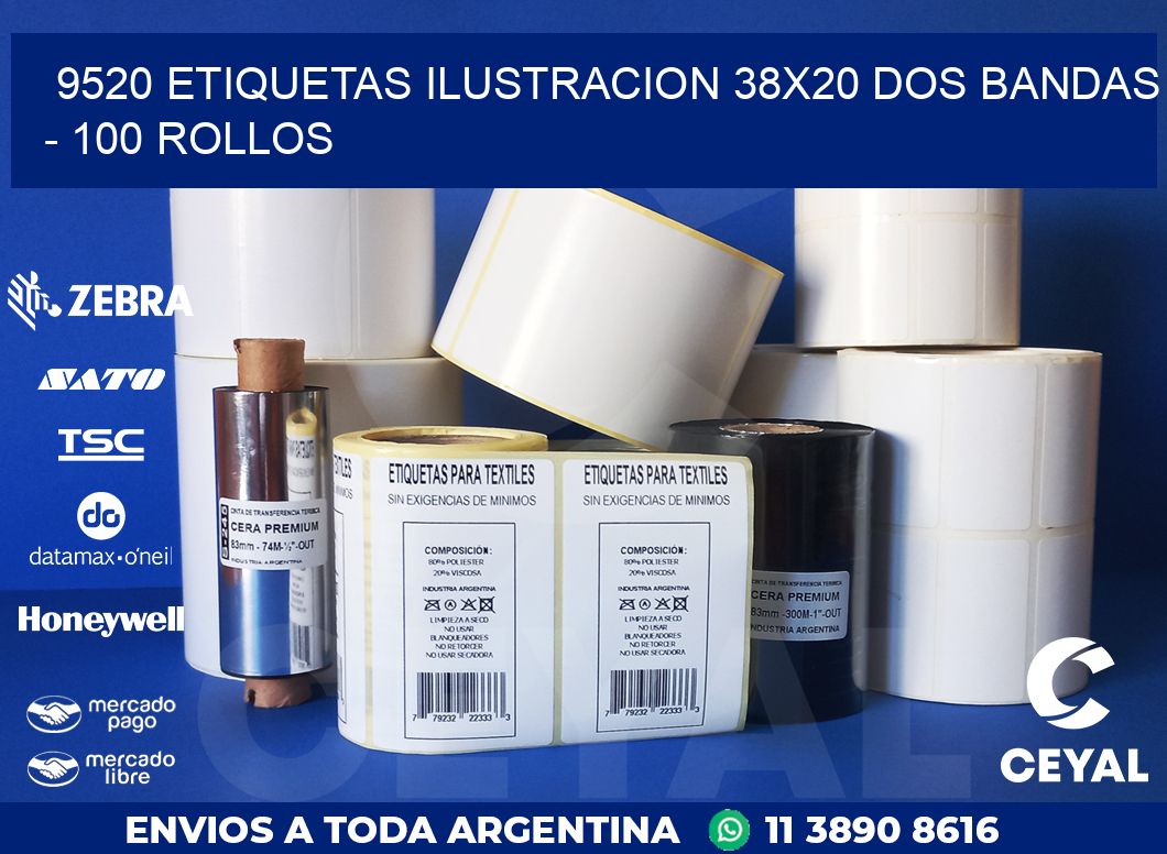 9520 ETIQUETAS ILUSTRACION 38X20 DOS BANDAS - 100 ROLLOS