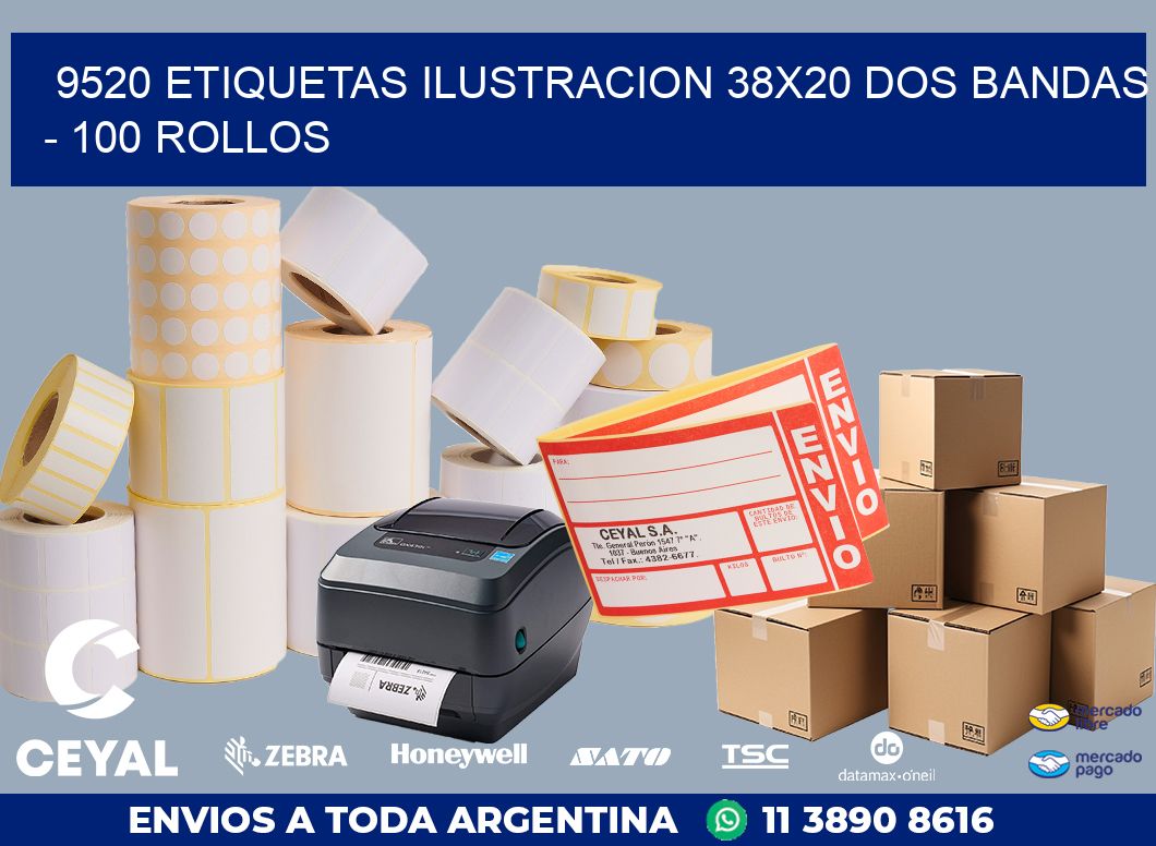 9520 ETIQUETAS ILUSTRACION 38X20 DOS BANDAS - 100 ROLLOS