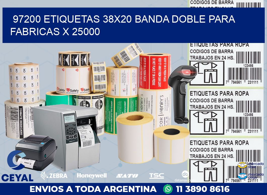 97200 ETIQUETAS 38X20 BANDA DOBLE PARA FABRICAS X 25000