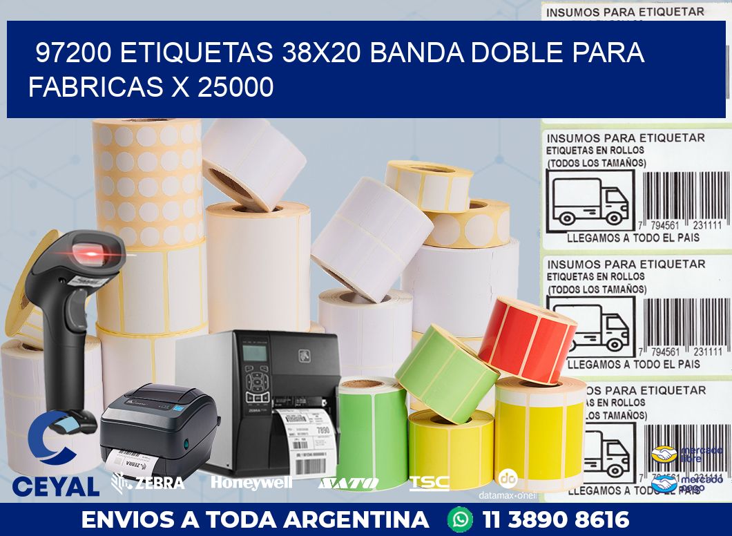 97200 ETIQUETAS 38X20 BANDA DOBLE PARA FABRICAS X 25000