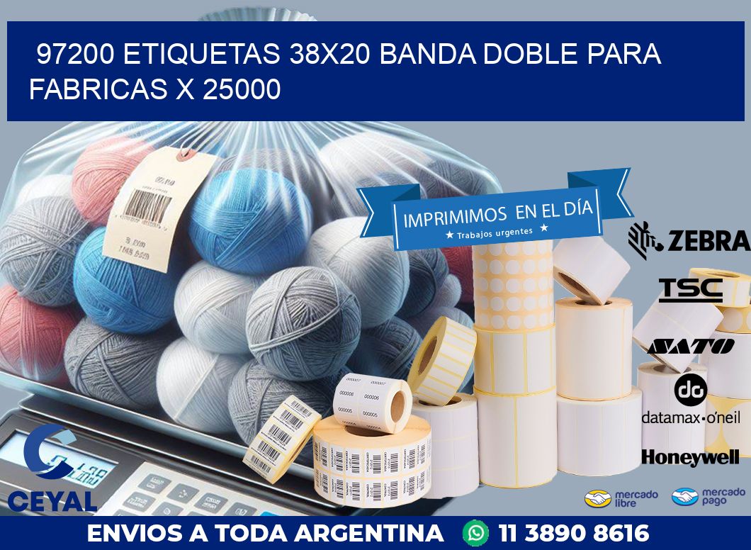 97200 ETIQUETAS 38X20 BANDA DOBLE PARA FABRICAS X 25000