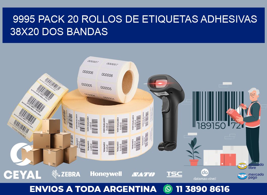 9995 PACK 20 ROLLOS DE ETIQUETAS ADHESIVAS 38X20 DOS BANDAS