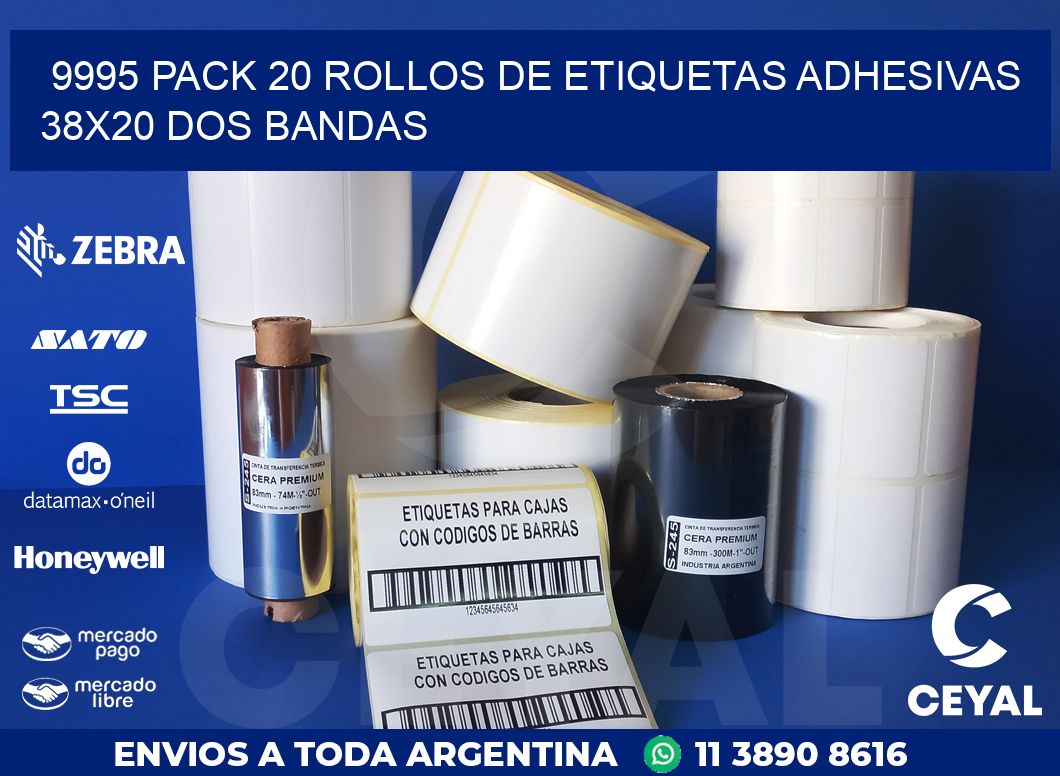 9995 PACK 20 ROLLOS DE ETIQUETAS ADHESIVAS 38X20 DOS BANDAS