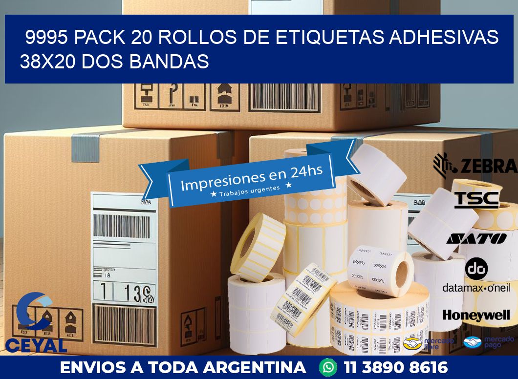 9995 PACK 20 ROLLOS DE ETIQUETAS ADHESIVAS 38X20 DOS BANDAS