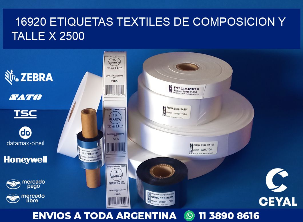 16920 ETIQUETAS TEXTILES DE COMPOSICION Y TALLE X 2500