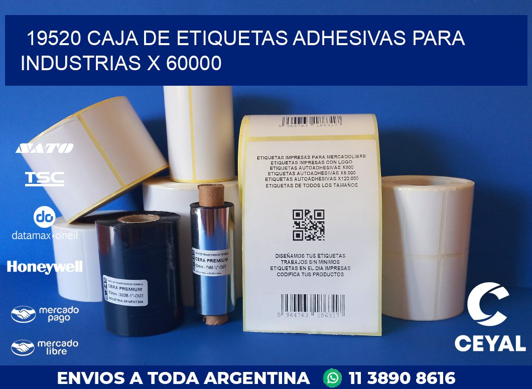 19520 CAJA DE ETIQUETAS ADHESIVAS PARA INDUSTRIAS X 60000