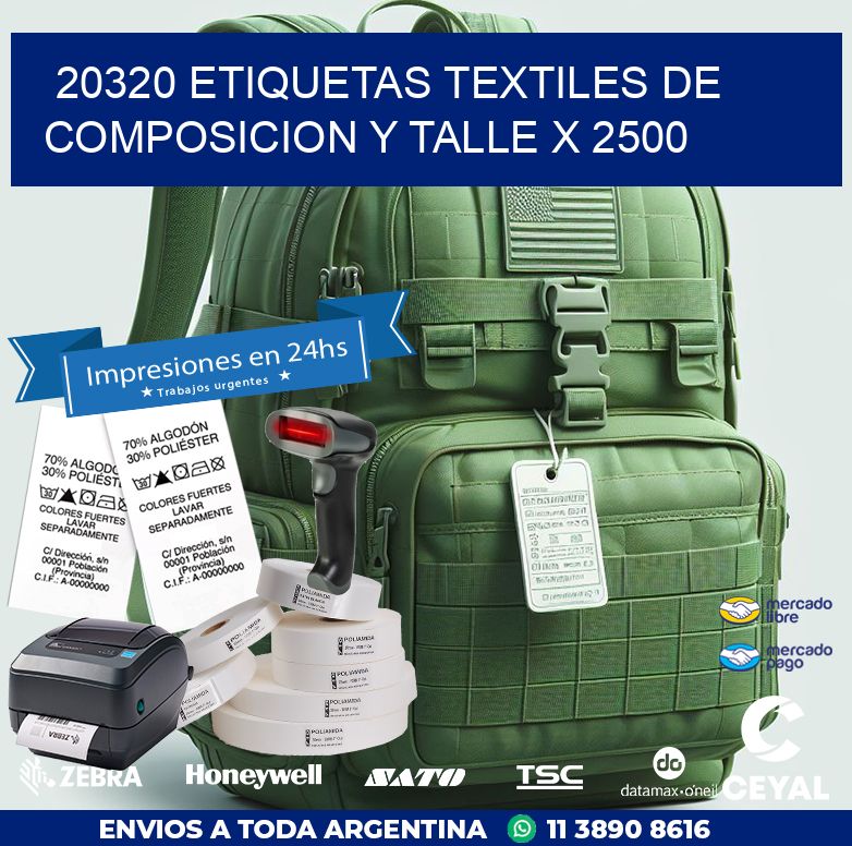 20320 ETIQUETAS TEXTILES DE COMPOSICION Y TALLE X 2500