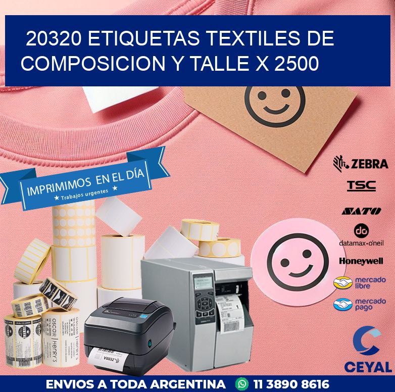 20320 ETIQUETAS TEXTILES DE COMPOSICION Y TALLE X 2500