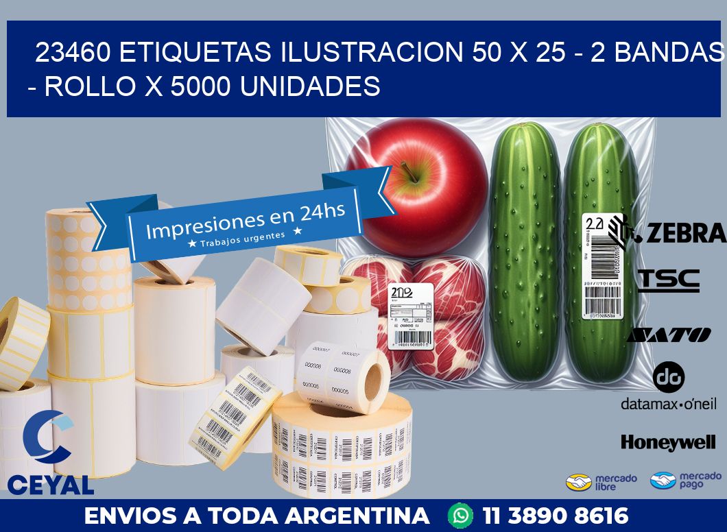 23460 ETIQUETAS ILUSTRACION 50 X 25 - 2 BANDAS - ROLLO X 5000 UNIDADES