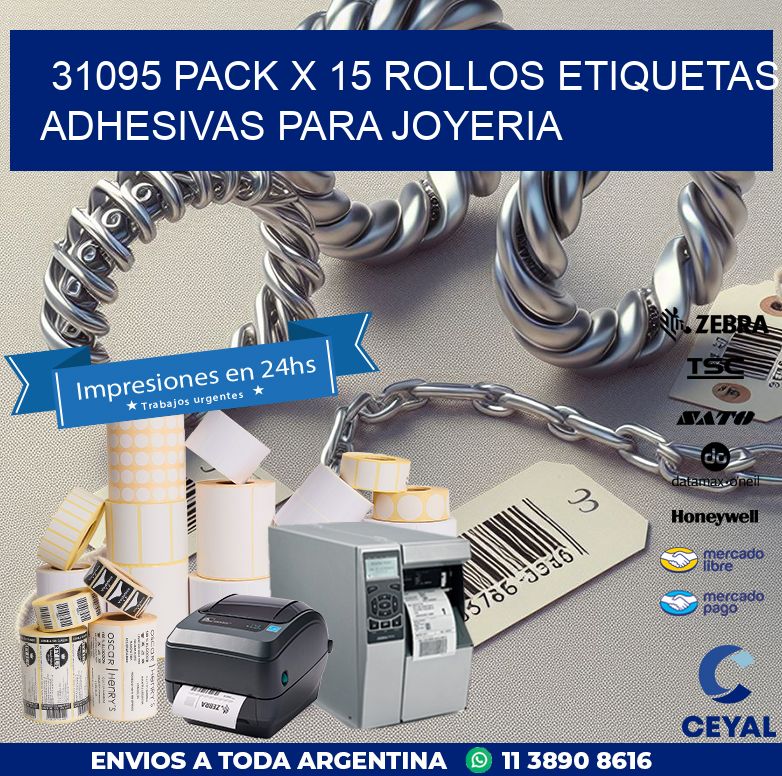 31095 PACK X 15 ROLLOS ETIQUETAS ADHESIVAS PARA JOYERIA