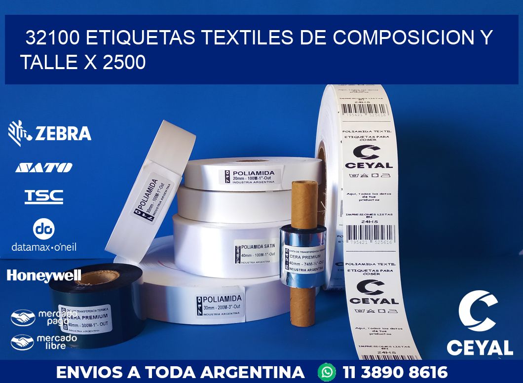 32100 ETIQUETAS TEXTILES DE COMPOSICION Y TALLE X 2500