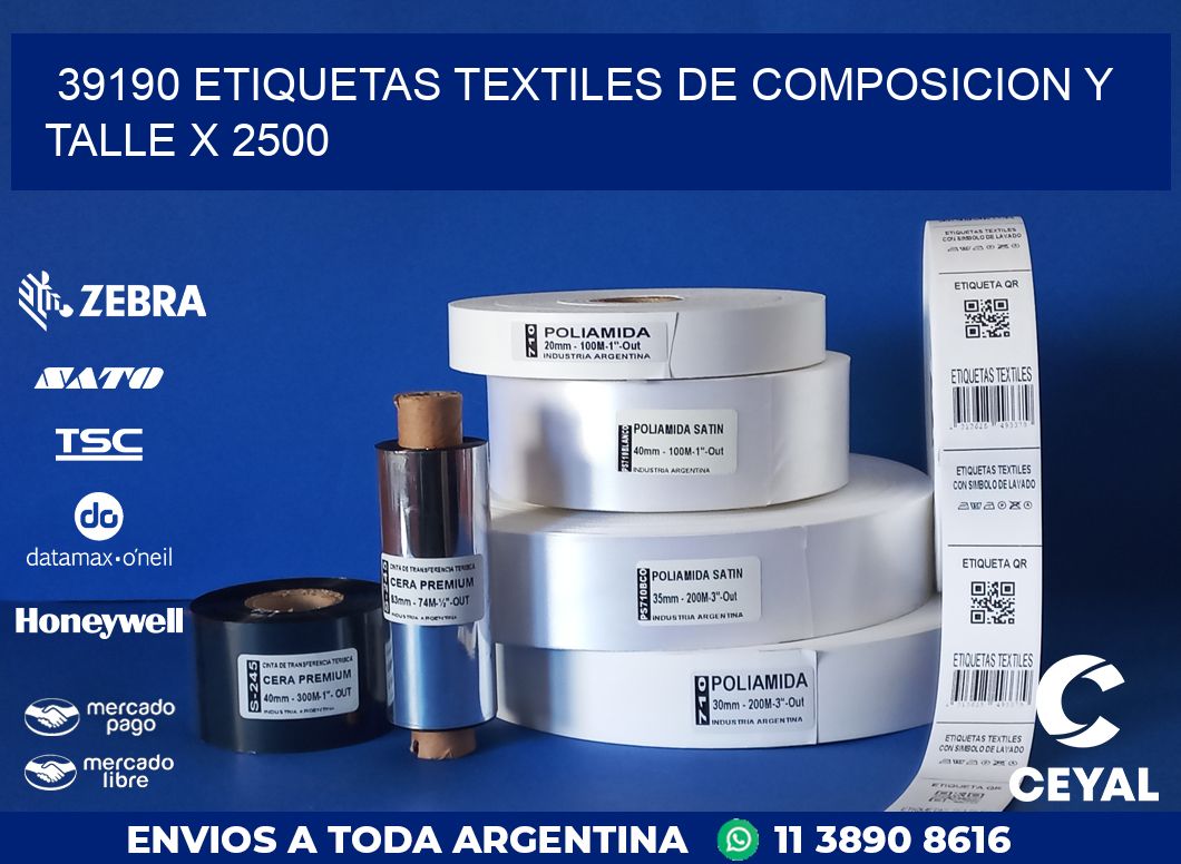 39190 ETIQUETAS TEXTILES DE COMPOSICION Y TALLE X 2500