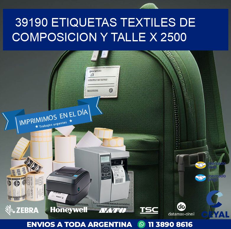 39190 ETIQUETAS TEXTILES DE COMPOSICION Y TALLE X 2500