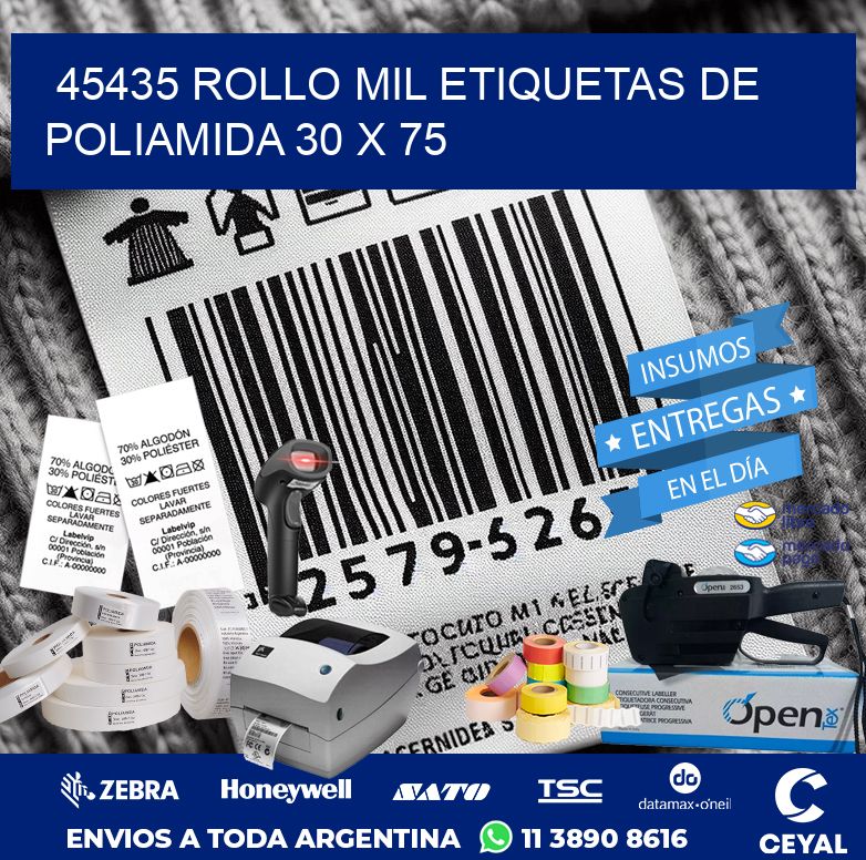 45435 ROLLO MIL ETIQUETAS DE POLIAMIDA 30 X 75