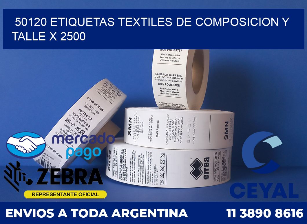 50120 ETIQUETAS TEXTILES DE COMPOSICION Y TALLE X 2500